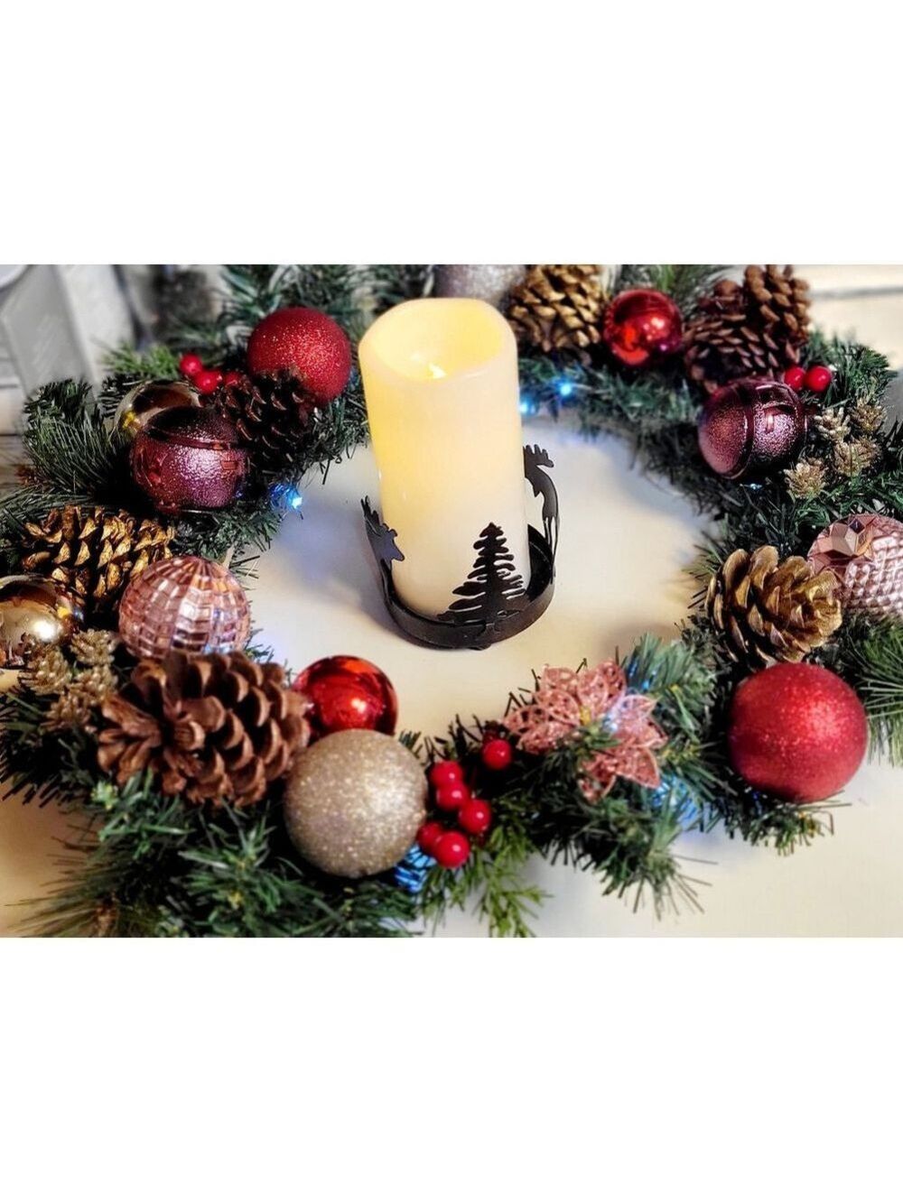 Christmas Wreath Table Centerpiece Door Hanging 14 Inch